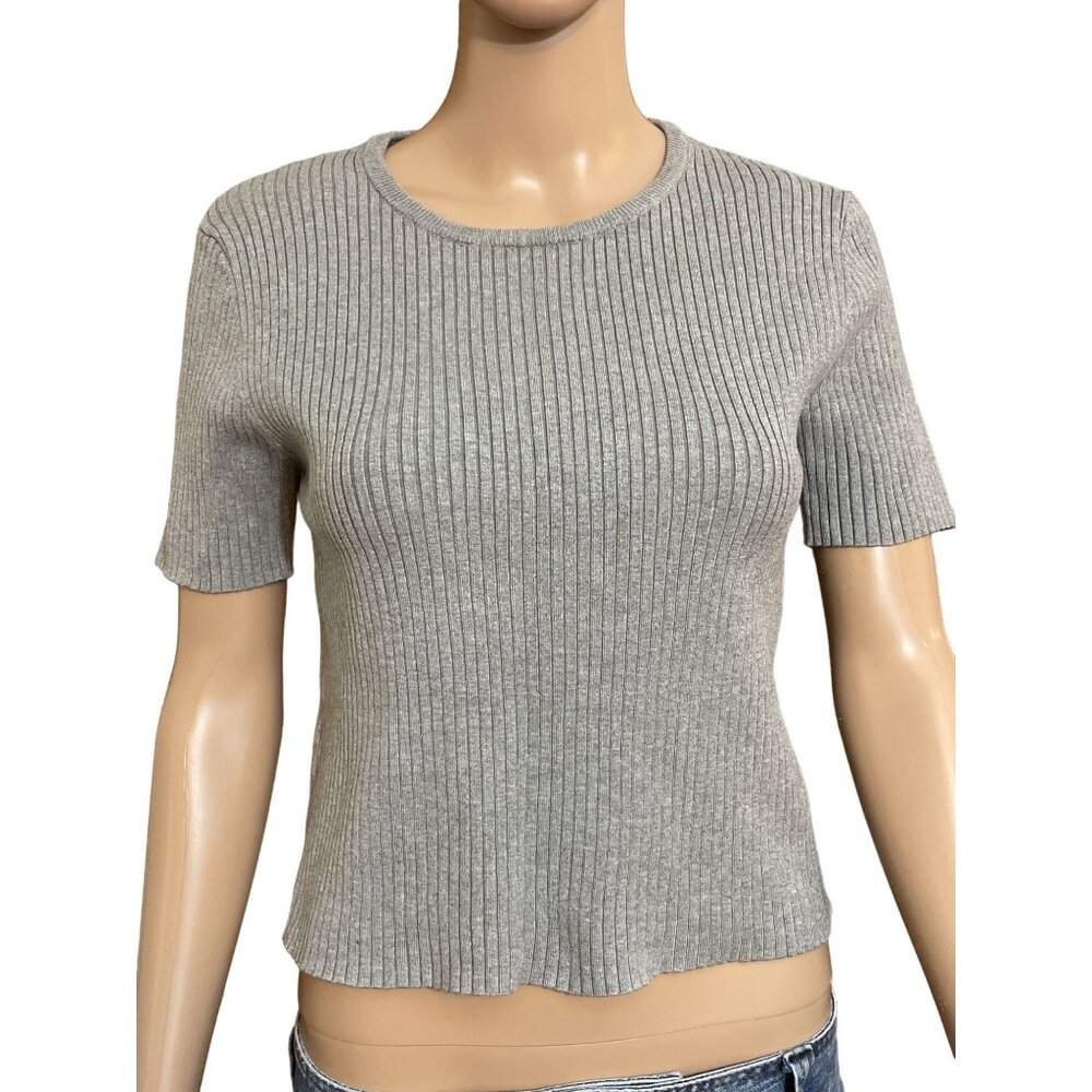 ZARA Grey Knitted Viscose Crop Top with Open Back Size Large